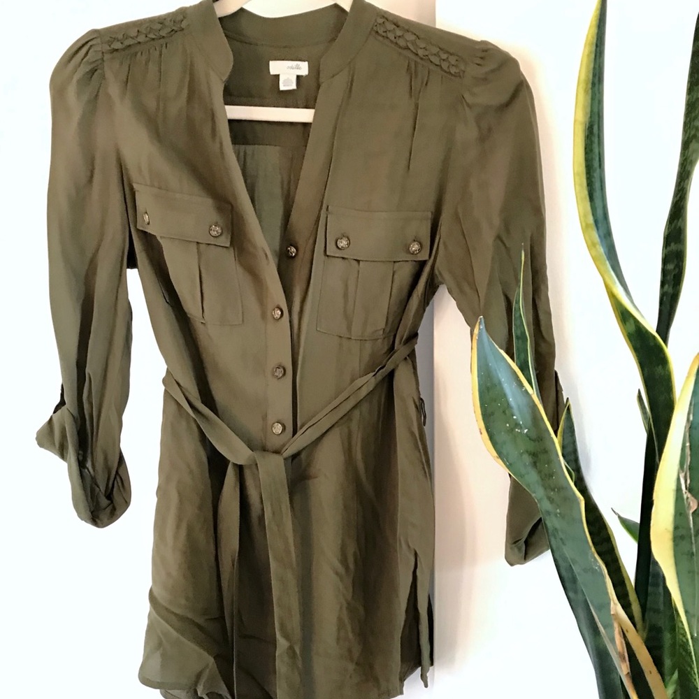 Anthropologie Odielle Army Green Blouse